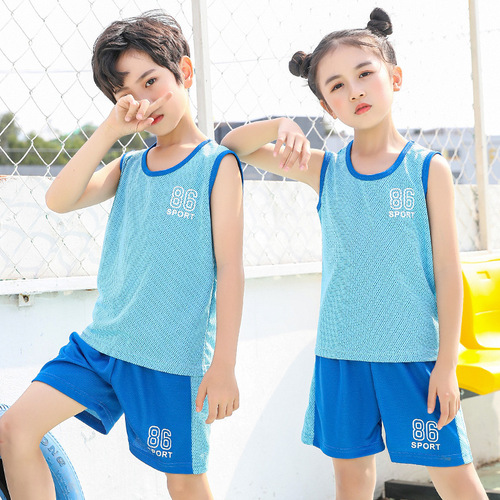 Children's short-sleeved suit boys' summer mesh quick-drying sports T-shirt girls' basketball jersey football shorts