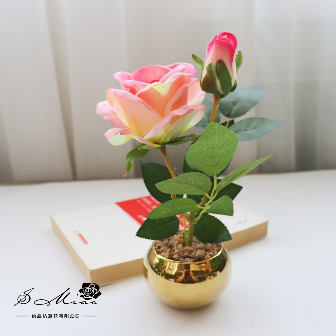Flores falsas de alta calidad europea rosa bonsai flor de moda decoración creativa plantación verde artificial simulación maceta image 8