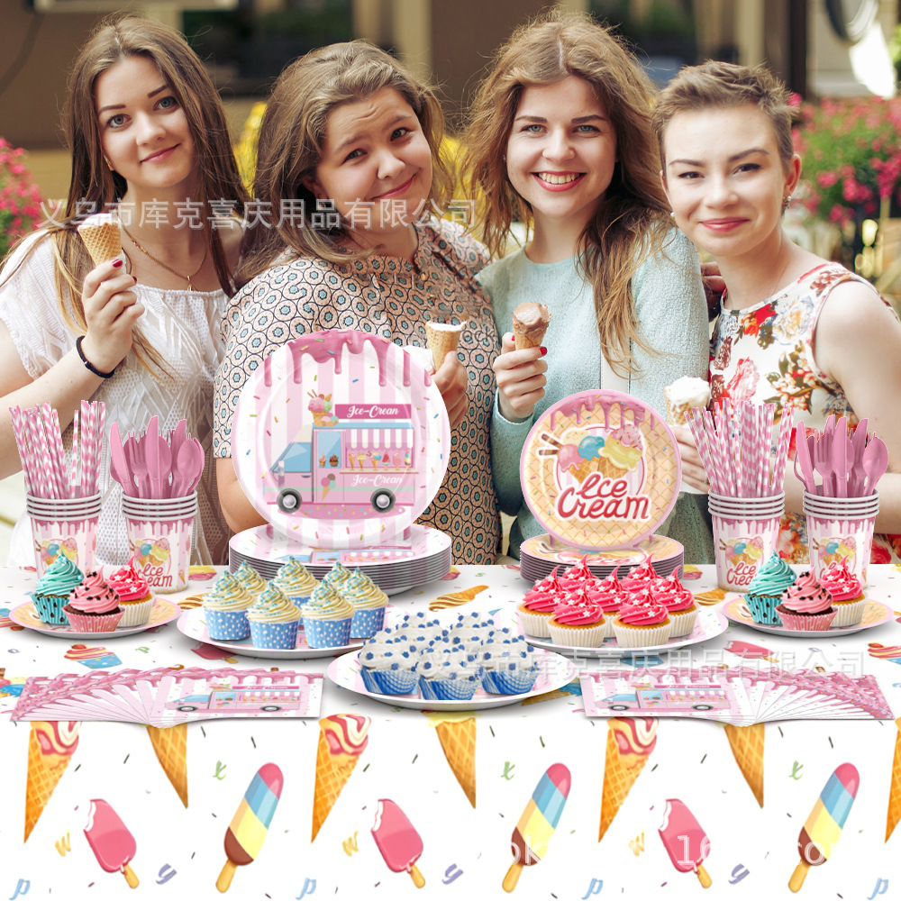 Helado transfronterizo, postres, decoración de fiestas, bandeja de papel desechable de verano, taza de papel, toalla de papel, juego de decoración de bandera