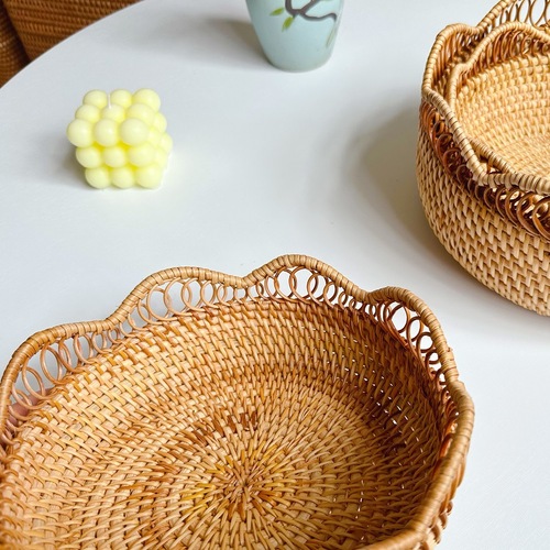 Vietnamese rattan woven Northern European storage basket, rattan tea table, fruit bowl, European-style living room, creative home use, minimalist modern