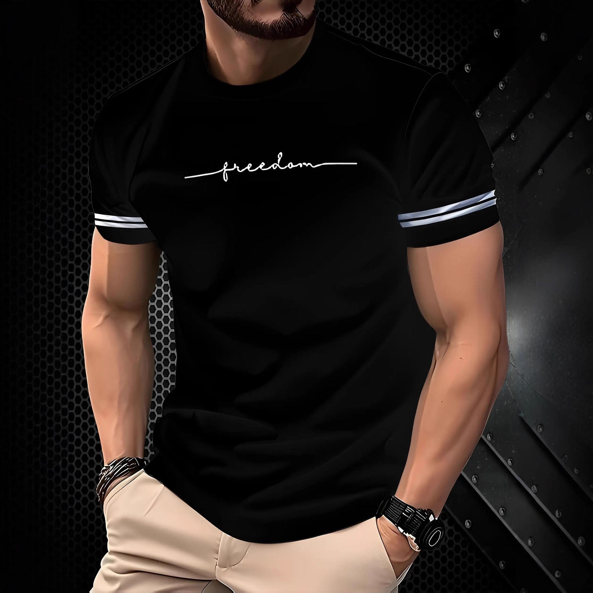 Men's Trendy Round Neck T-Shirt Slim Half Sleeve New Trendy Brand Fashion