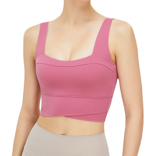 New European and American-style nude-feel sports bra for women: yoga, back-enhancing, strapless vest with U-neck design—shock-resistant workout underwear