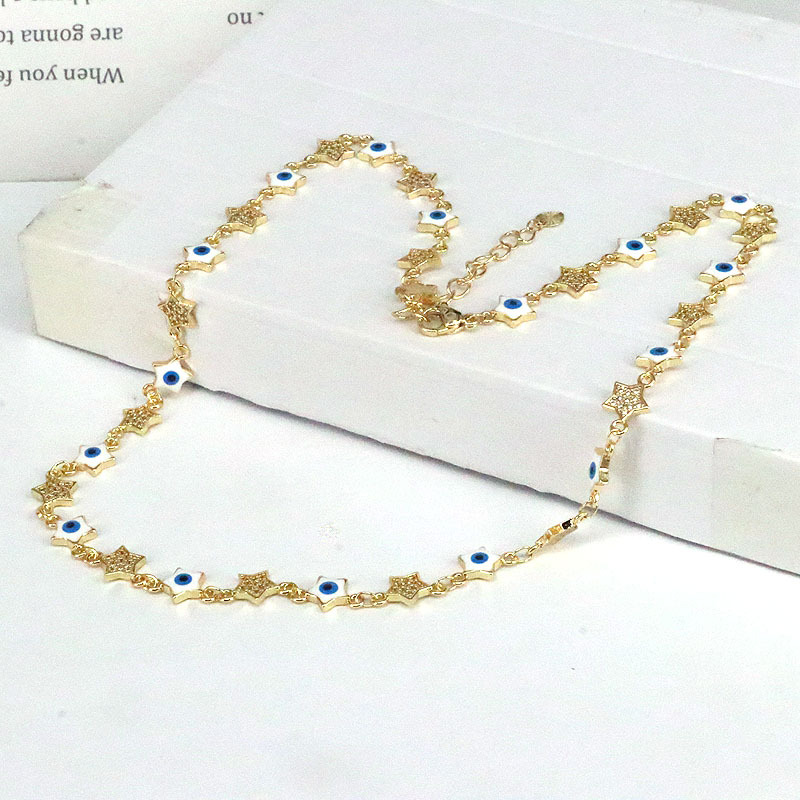 Fashion Pentagram Eye Copper Necklace Stoving Varnish Plating Copper Necklaces