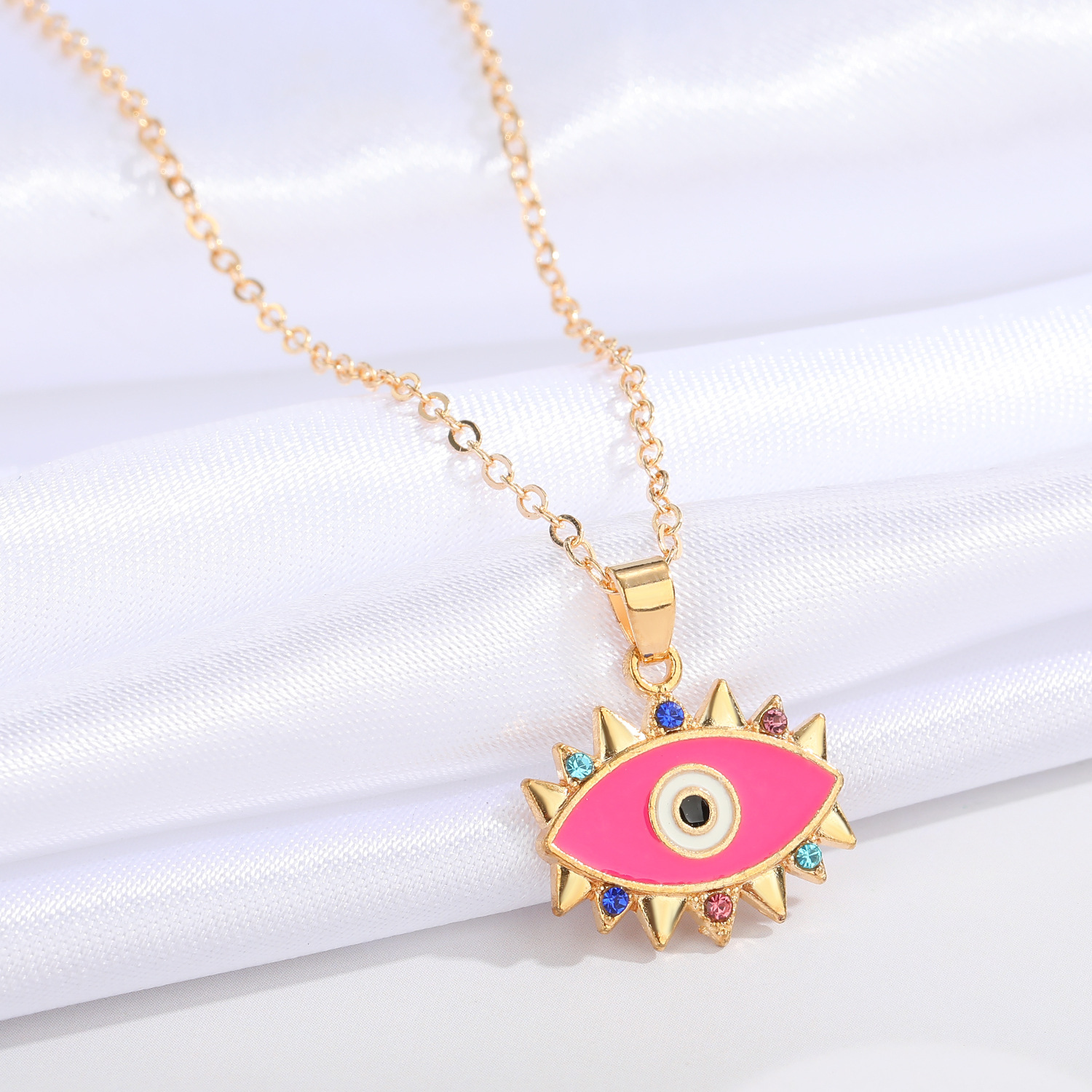 Retro Devilu0027s Eye Color Diamond Pendent Necklace Wholesale Nihaojewelry