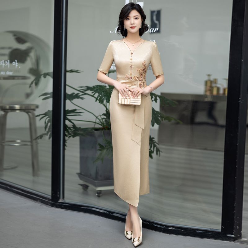 晚礼服年轻妈妈参加婚礼连衣裙高贵时尚高档高端喜婆婆婚宴装旗袍