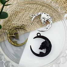 DIY 锌合金饰品配件 复古骷髅脸月亮配饰 手工项链钥匙扣耳环吊坠