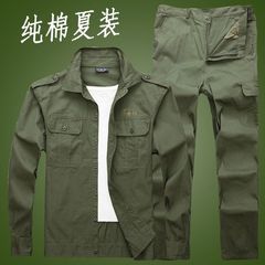 夏の薄い綿作業服男性セット労働保険服工事現場の耐摩耗性汚れに強い蒸気修理電気溶接工事現場の建築