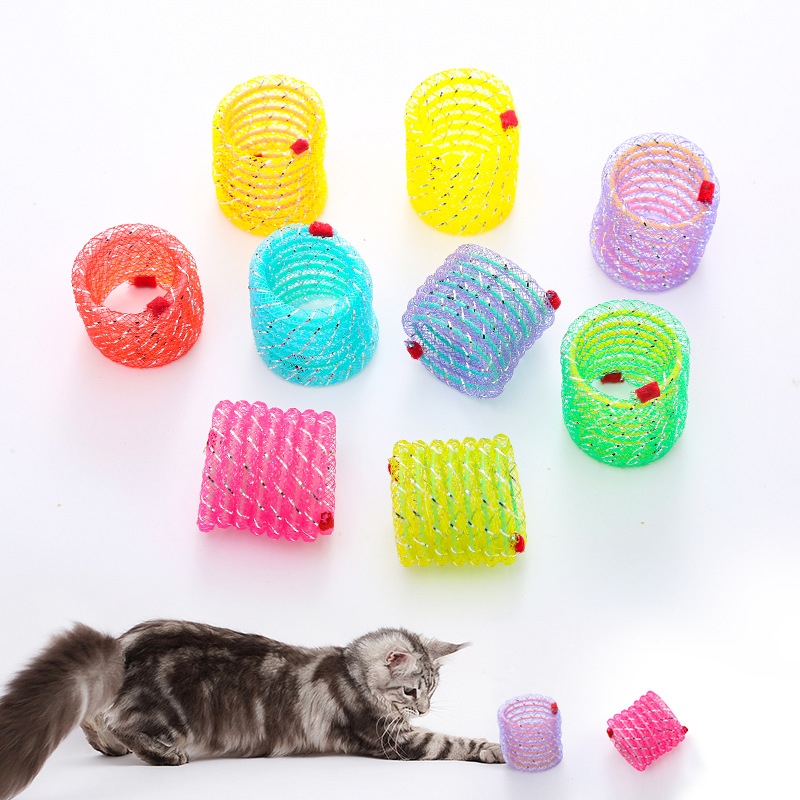 Pet Supplies Cross-Border Supply: Pet Toys, Colorful Soft Mesh Tube Spring Ball, Chewable Boredom-Relief Cat Toy