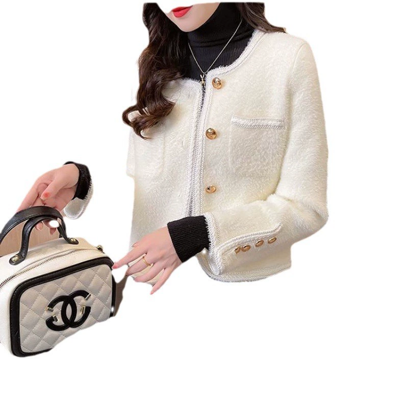 Осенняя короткая бархатная куртка в стиле Chanel, 2025 год, для подростков, белый/черный