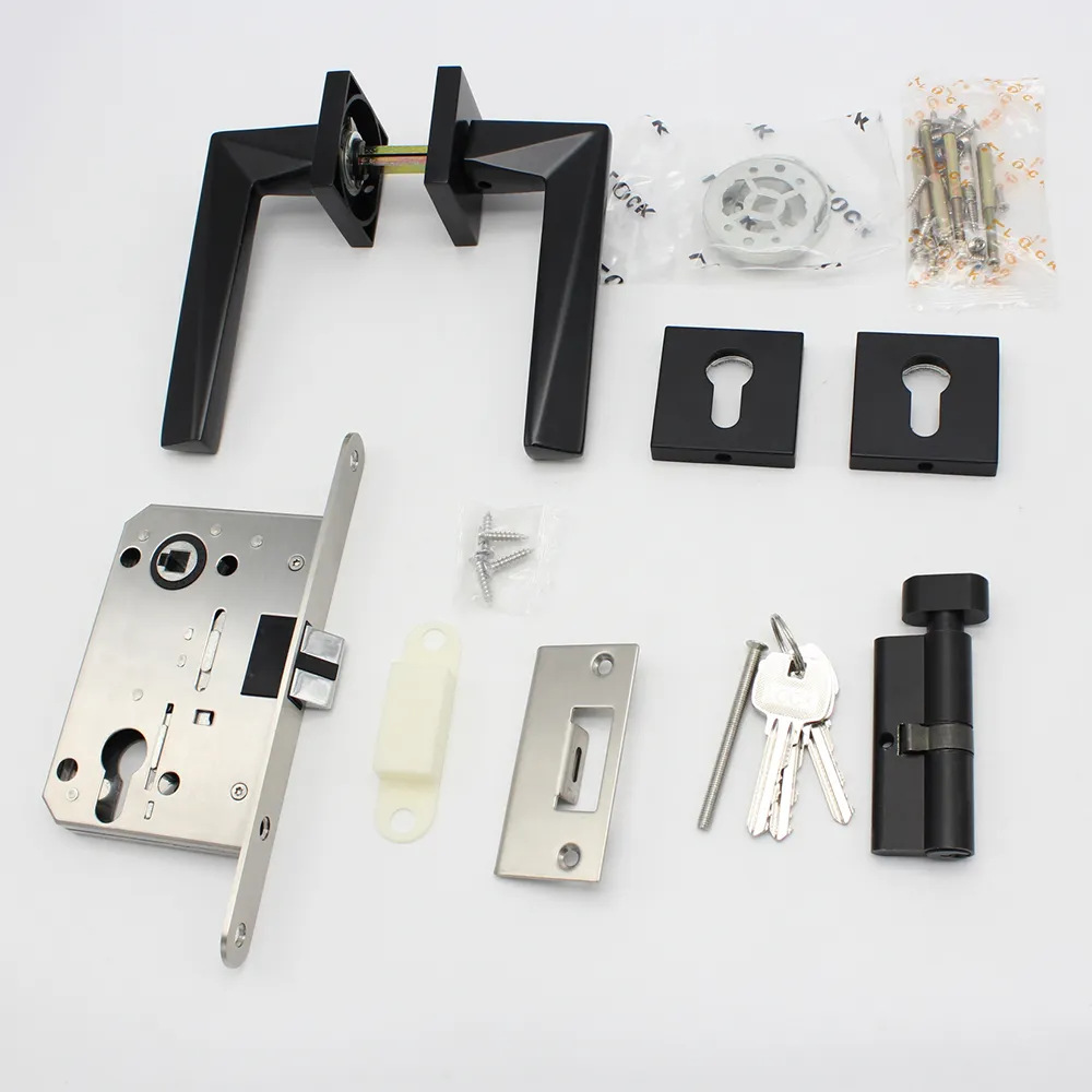 Cerradura de Puerta Simple de Aleación de Zinc con Manija Dividida, Cerradura de Puerta Interior Negra, Decoración del Hogar, Cerradura de Puerta Magnética Silenciosa para Hotel