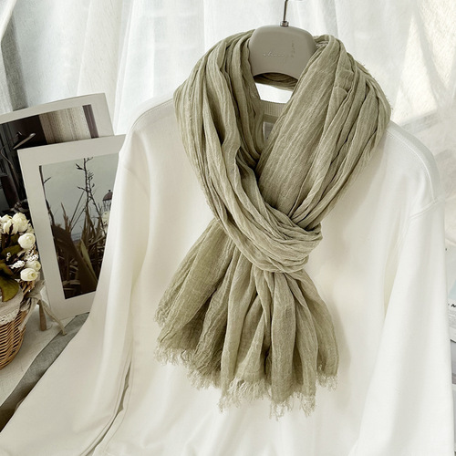 Autumn and winter new solid color cotton scarf for women, artistic retro dirty dyed foreign trade scarf, shawl for men, natural wrinkles, versatile