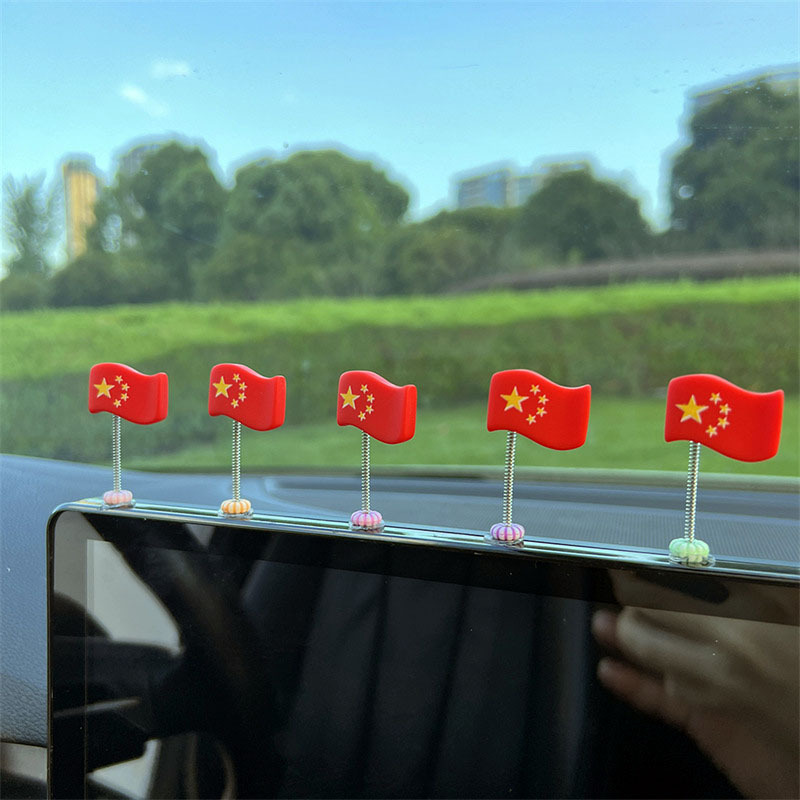 电动车车载摇头红旗摆件国庆新款国旗汽车电动车后视镜车内装饰品