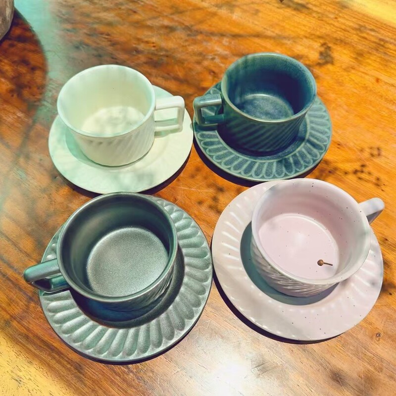 Vintage coffee cup saucer suit twill stoneware classic distressed latte cup afternoon tea Japanese style ceramic cup design feeling