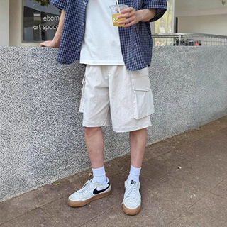 米白色大口袋工装短裤男款休闲宽松运动五分裤夏季潮牌男生半截裤