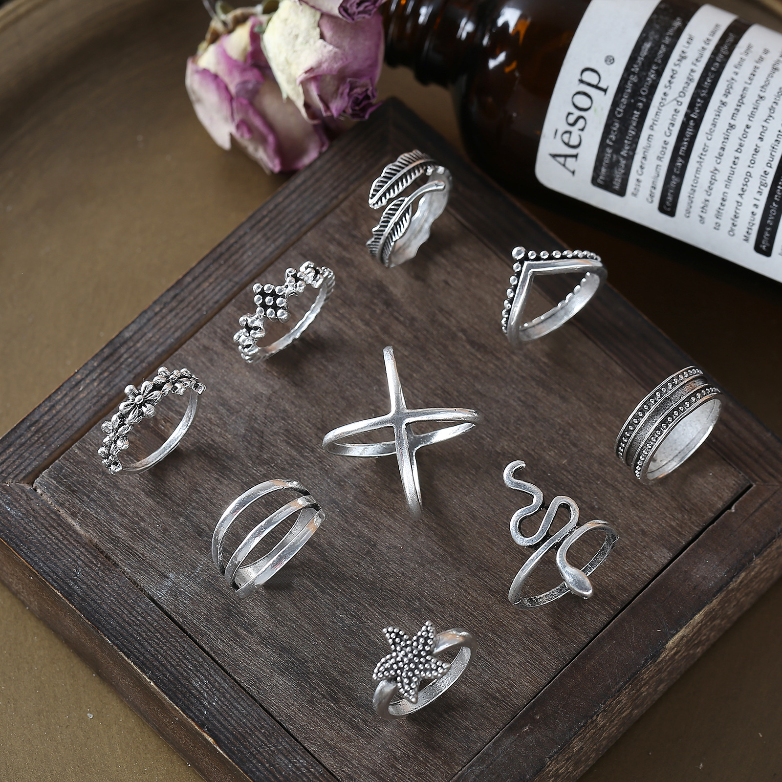 Cool Style Simple Feather Star Ring suit Niche Design Light Luxury Elegant Ring_voghion.com