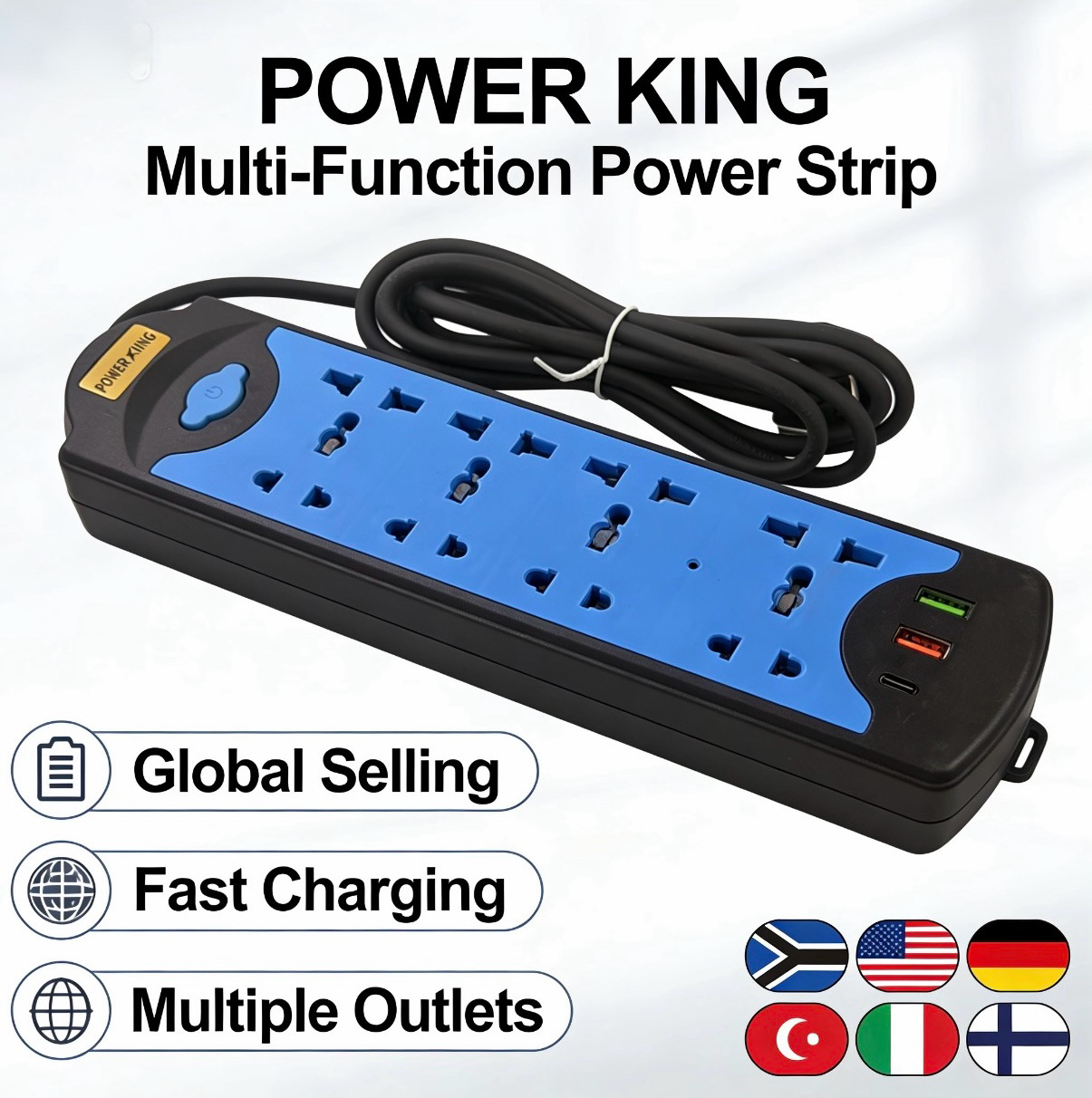 跨境专供多国通用万能插排带USB+Type-C快充 多插孔家用办公插线