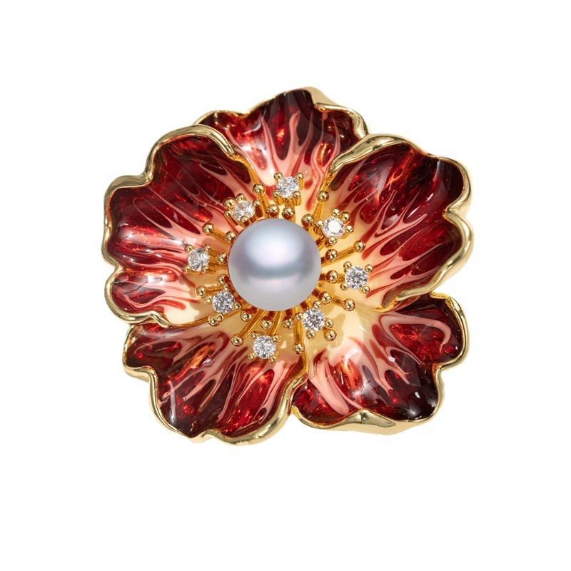 Hochwertiger handgefertigter Retro-Pfingstrosen-Broschenanhänger, Emaille-Blumennadel_voghion.com
