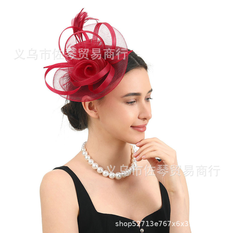 メッシュフェザーヘッドドレス ヴィンテージ エレガント ブライダル ウェディング ヘッドフラワー ヘアアクセサリー ティーパーティー パフォーマンス 女性 ヴィンテージスタイル|undefined