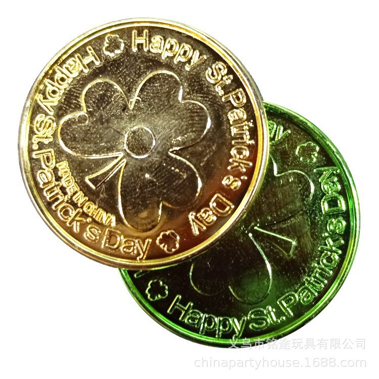 Día de San Patricio irlandés decoración trébol moneda color sólido día irlandés juguete moneda