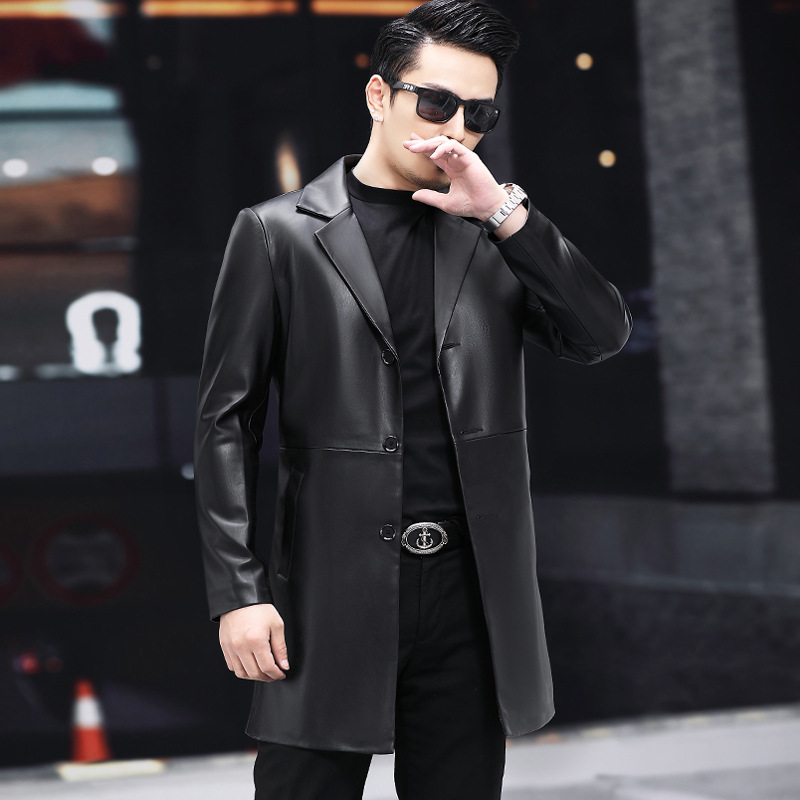 Real Leather Jacket Men Leather Jacket Suit Mid-length Suit