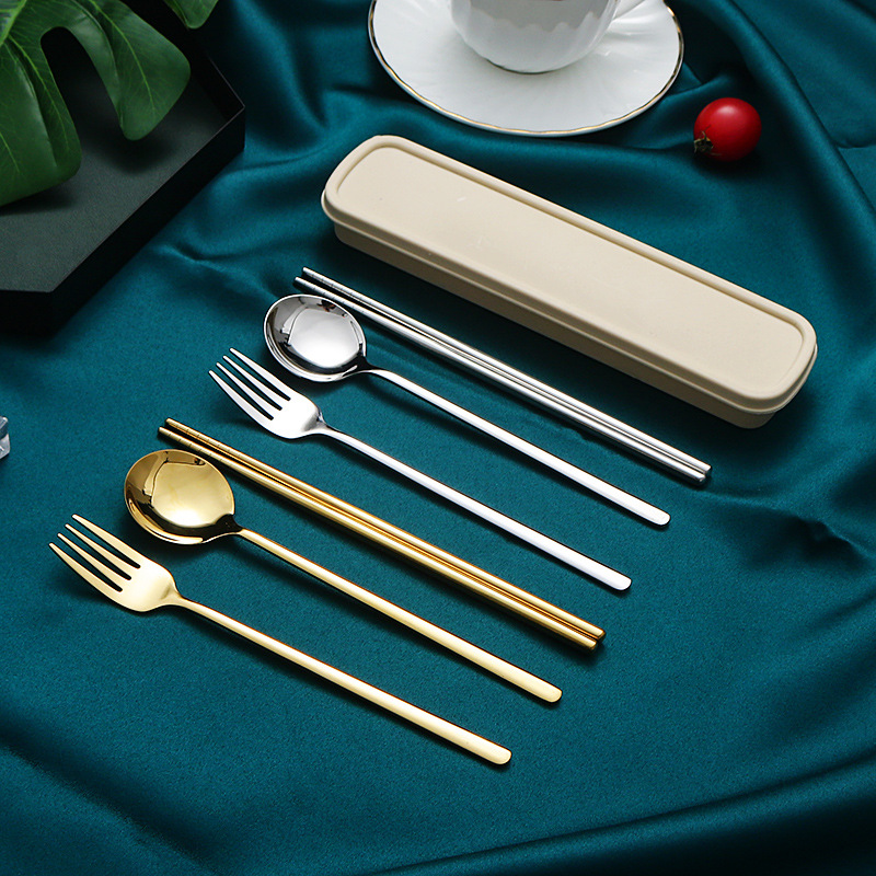 304 vajilla portátil de acero inoxidable cuchara coreana Tenedor palillos conjunto de tres piezas estudiante traje de viaje al aire libre logo imprimible