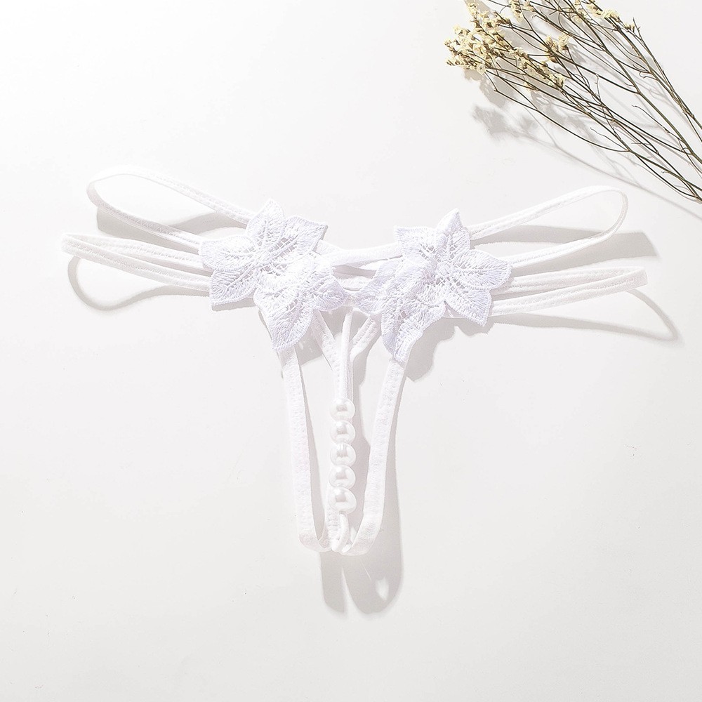 Women’s High-Waist Seamless Thong in Pink with Hollow-Out Pearl Detail — detail image 8