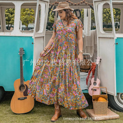 クロスボーダー 1 ピースドロップシッピングクロスボーダー混合ボヘミアンプリントドレスロングスカート H7498