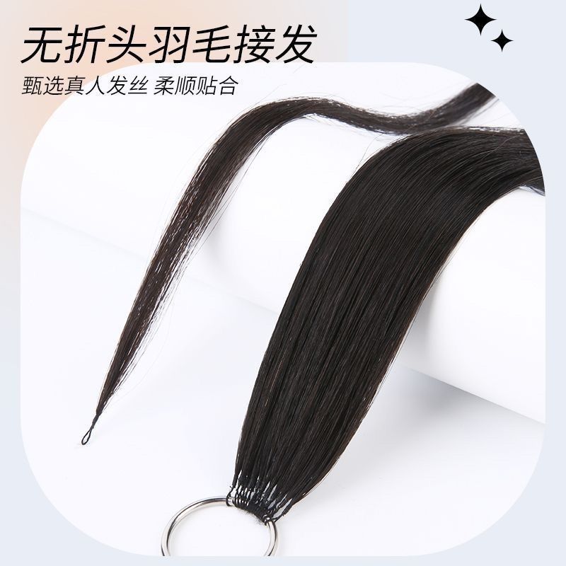 パリ絵画染めミクロンフェザーヘアエクステンション新しいフェザーヘアエクステンション人毛束インターネットセレブホットスタイルグラデーショングレー|undefined