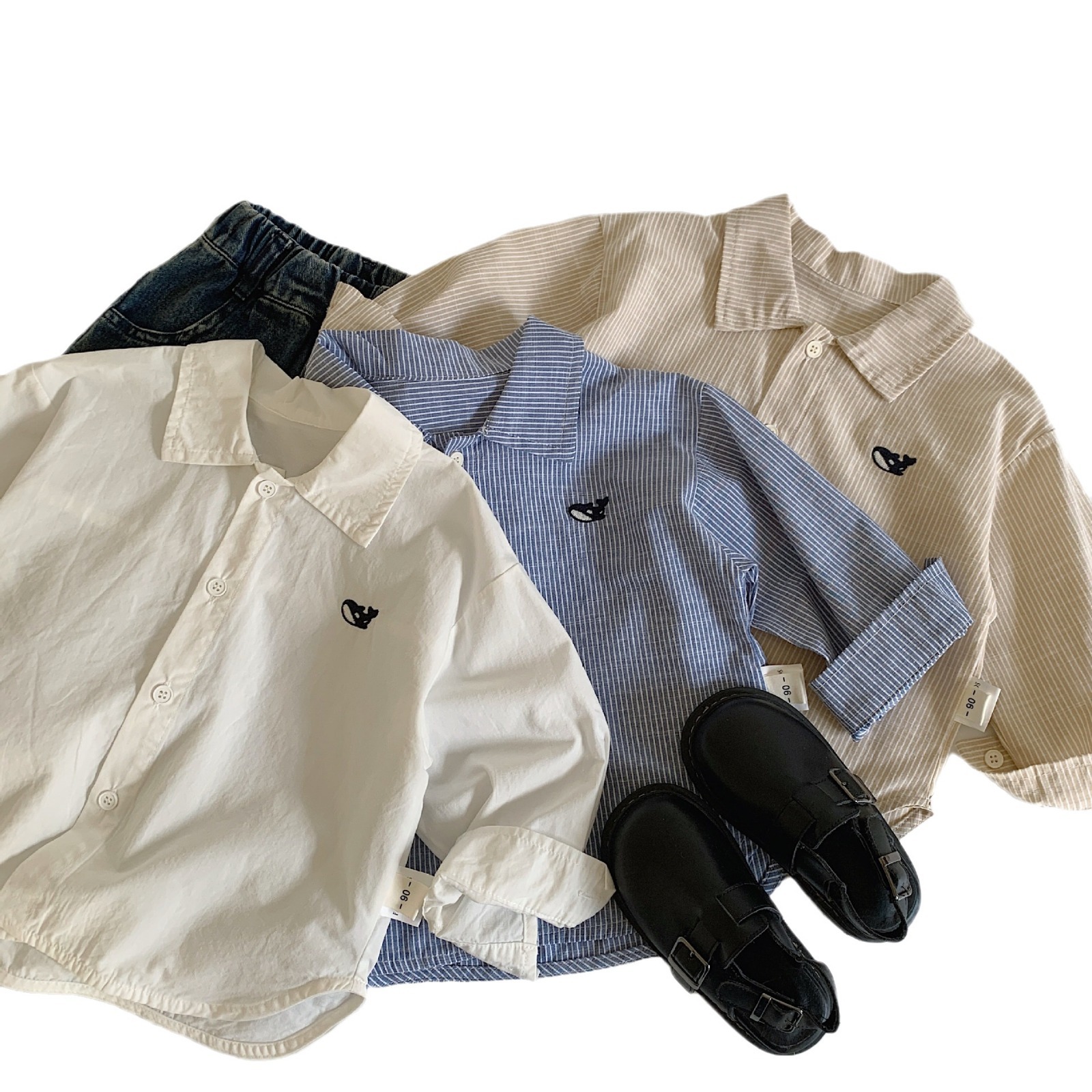 Camisas infantiles de Mai Bao 2025, chaqueta de bebé coreana de otoño, camisa casual simple, camisa de otoño para niños y niñas.