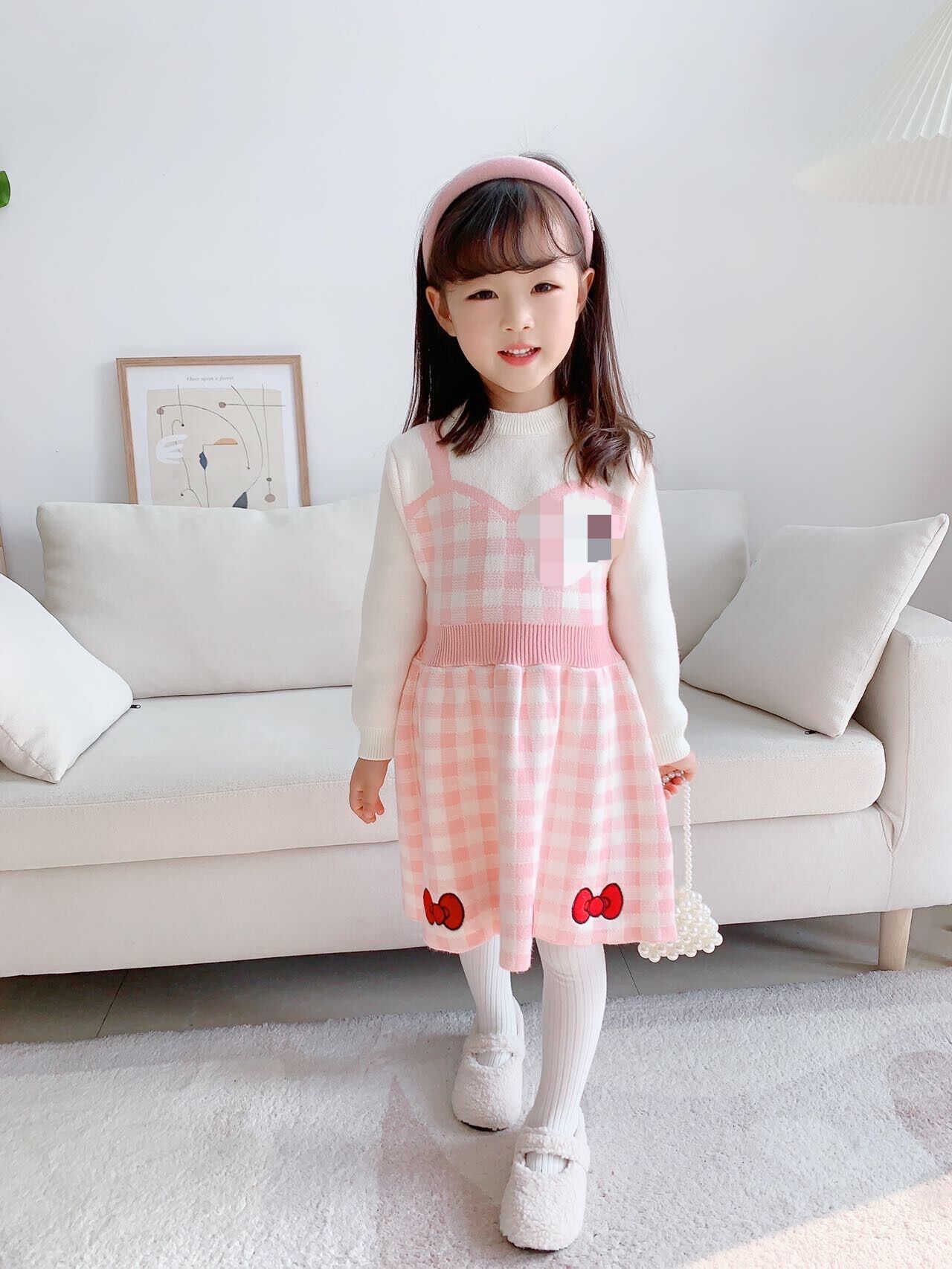 Ragazze Di Lana D 2023 Inverno Nuova Bambina Alla Moda Falso in Due Pezzi Del Fumetto Ricamato a Maniche Lunghe per Bambini_voghion.com