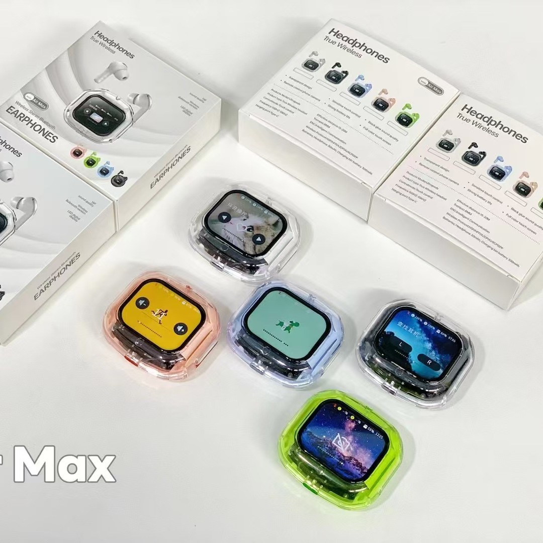 Pantalla de color transfronteriza auriculares Bluetooth inalámbricos verdaderos Air Max totalmente transparente pantalla grande auriculares Bluetooth de larga duración azul image 4
