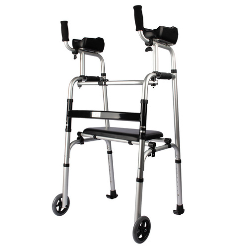 Aluminum alloy elderly walker, handicapped person's four-legged step aid, arm support, wheel, hospital assistance frame