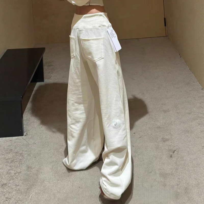 Kim Ji-Soo Style Aiogant Knitted Patchwork Wide-Leg Pants High-Waisted Autumn and Winter Casual Pants Sporty Design Trendy Women's Fashion