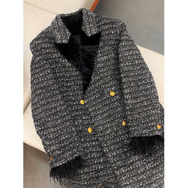 复古编织小香风毛呢外套女冬季新款高级感气质流苏中长款呢子大衣