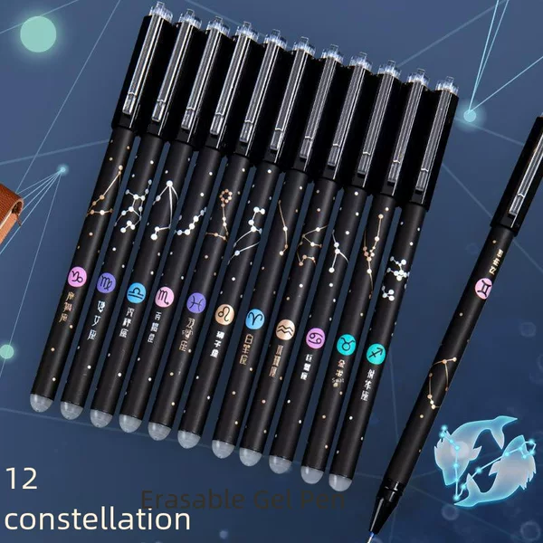 Twelve Constellation Primary School Students Hot Erasable 0.5m Black Magic Erasable Blue Color Moe Easy Erasable Mole Gel Pen Pen