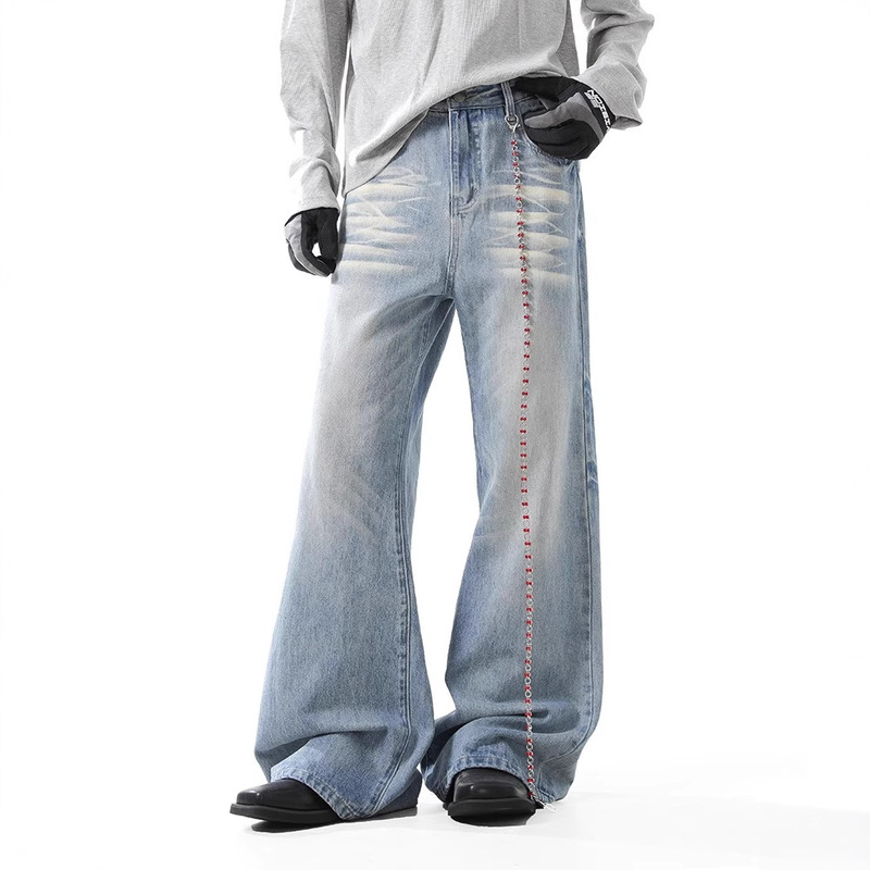 Blankin American Retro Washed Ice Blue Jeans Men's Autumn and Winter Slim and Slightly Flared Cleanfit Long Pants
