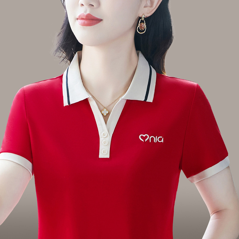 Polo Collar Pure Cotton Short-Sleeved T-Shirt for Women Summer 2026 New Style Middle-Aged Mom Collared Top Sports T-Shirt
