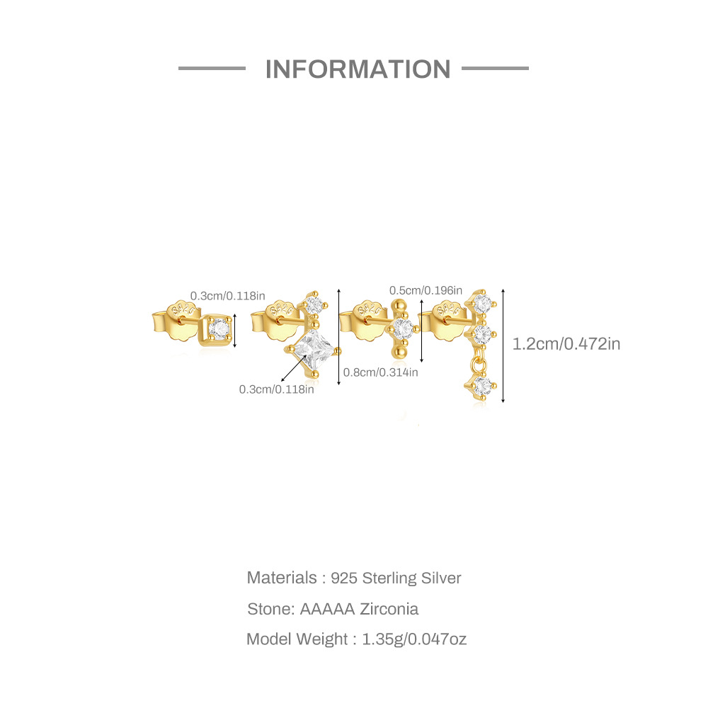 5g Weight 925 Sterling Silver Ear Needle Material Zircon Inlay Material Ear Studs Classification 3 Pieces, 4 Pieces Quantity Holiday, Travel, Daily Occasion 925 Sterling Silver Material Geometric Pattern Women's Gender Plating Design Simple Style Style 3 Pieces 4 Pieces 925 Sterling Silver Zircon Geometric Ear Studs 1