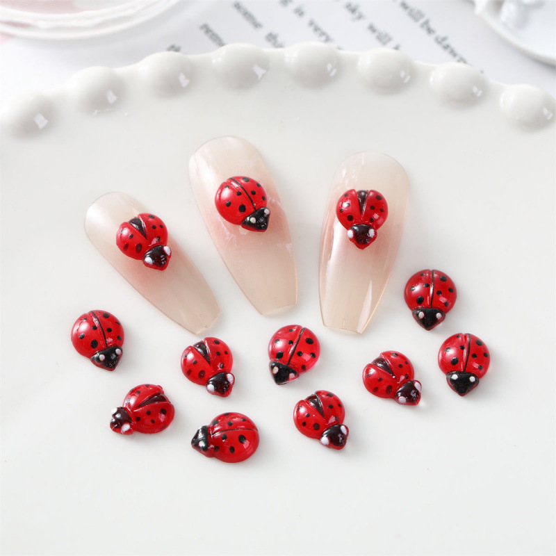 Red Ladybug Beetle Nail Art Accessories Cute Red Resin Seven-Star Ladybug Wearable Nail DIY Photo Frame Material