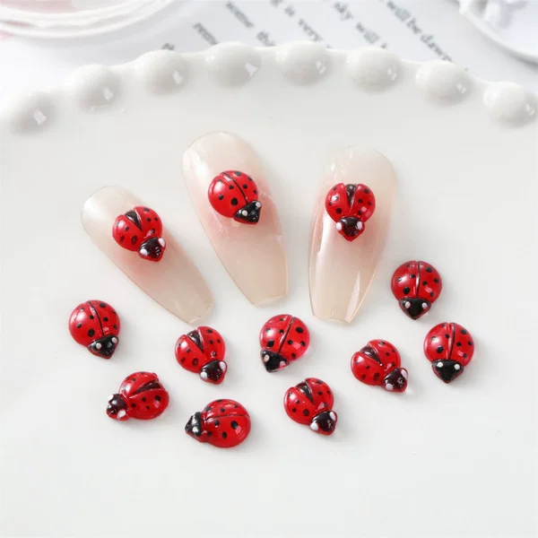 Red Ladybug Beetle Nail Art Accessories Cute Red Resin Seven-Star Ladybug Wearable Nail DIY Photo Frame Material