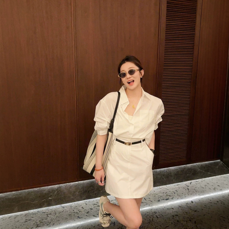 Plus-Size Women's Summer New Stylish Shirt Dress, Elegant White Dress with a Sophisticated Old Money Style, Waist-Cinching Design Plus-Size Women's Summer New Stylish Shirt Dress, Elegant White Dress with a Sophisticated Old Money Style, Waist-Cinching Design