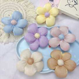 彩色珠光缎面五瓣花服饰发饰配件彩色布艺花朵DIY发夹头饰辅料充