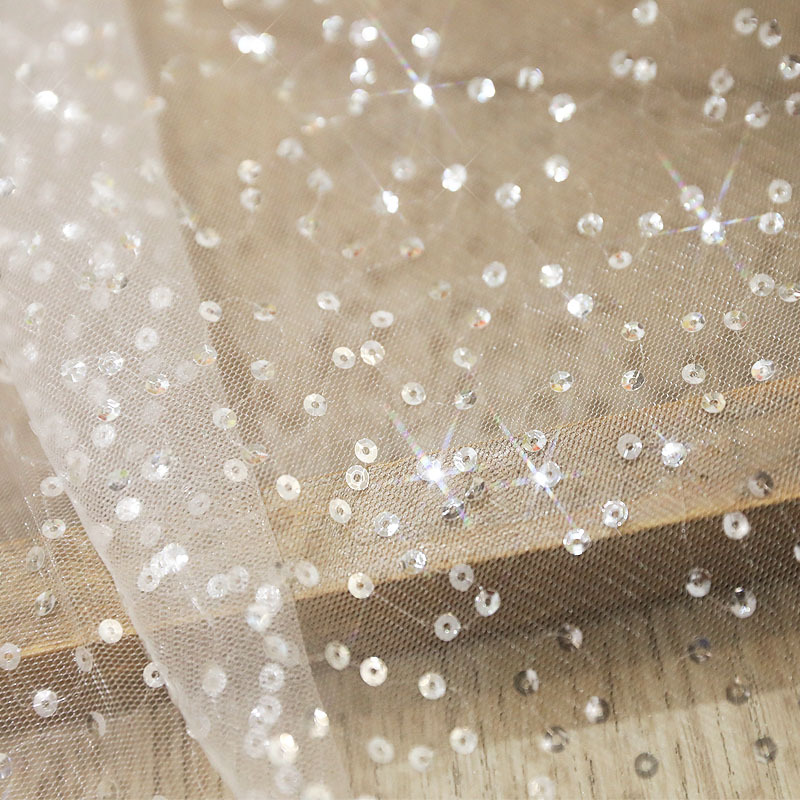 YZ縦紋柔らかいスパンコールレースm115象牙白ウェディングドレス生地服装装飾DIY材料補助材料