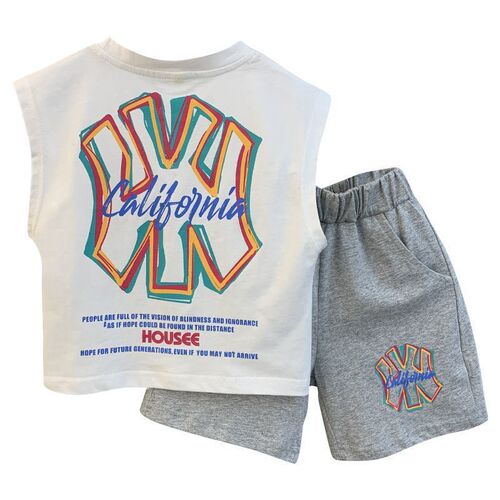 Boys' Summer Garment Set 2024 New Children's Casual Fashionable Sleeveless Clothes Baby Summer Cool Kids' Clothing 