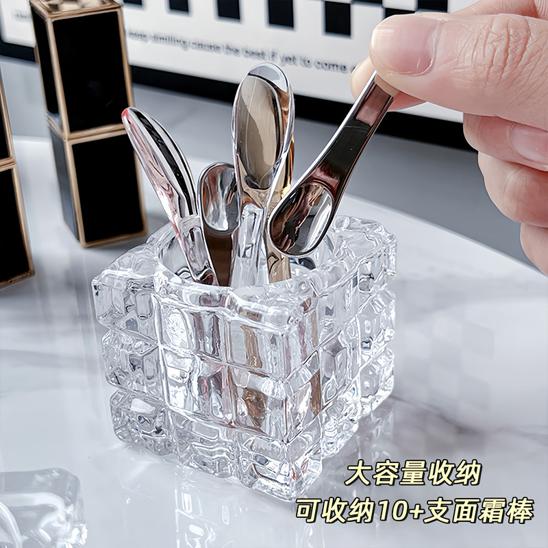 面膜勺子固定器面霜挖取勺柜桌面玻璃镜化妆护肤眼霜挑棒刷收纳盒|undefined
