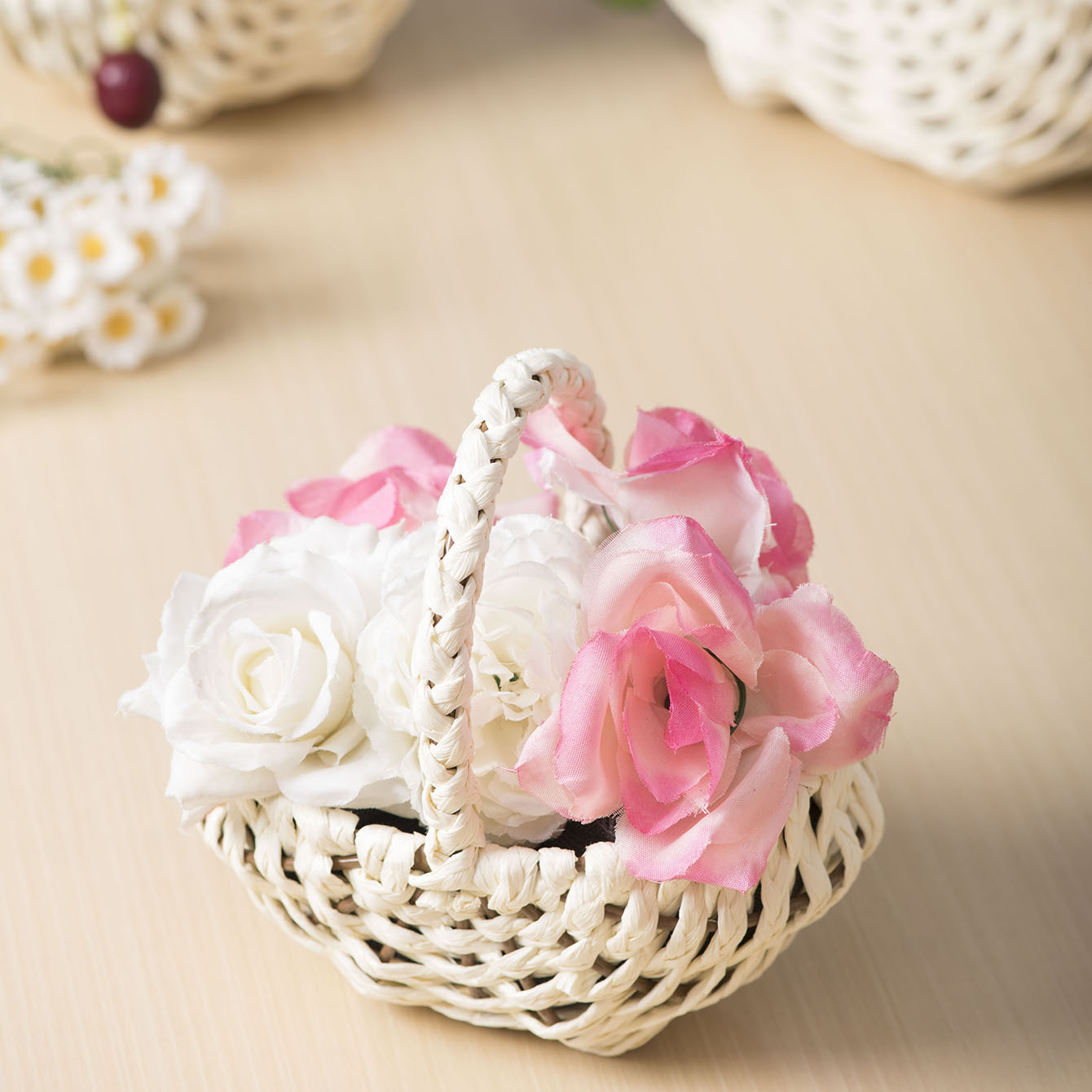 Cesta de flores de tejido de cuerda de papel flor seca flor flor flor floral ramo de simulación decoración para el hogar acompañante de regalo de la luna huevo fruta cesta