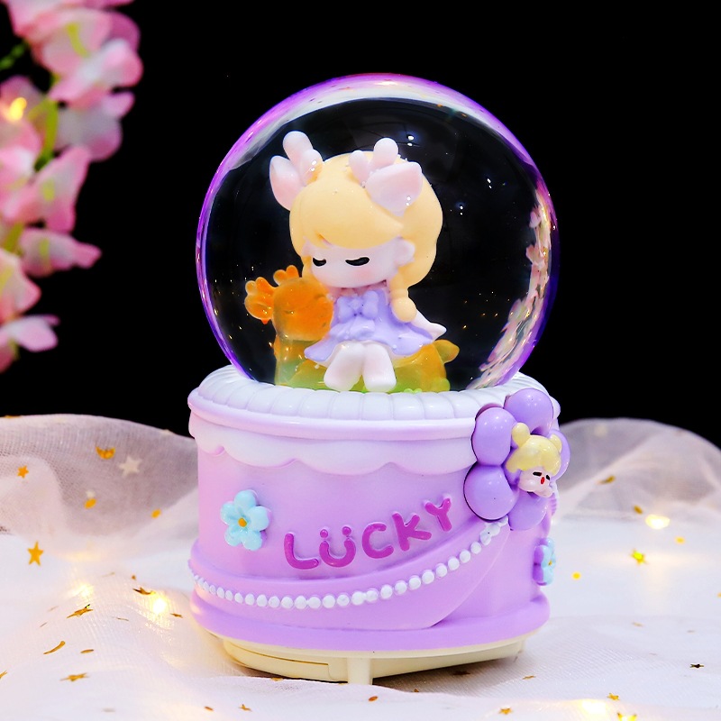 Pequeño libro rojo explosión dulce oso amarillo bola de cristal adornos luminosos giratorios caja de sonido regalos de vacaciones para niños