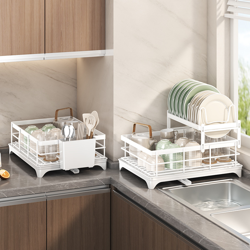 Estante de almacenamiento de platos de cocina multifuncional Estante de almacenamiento de utensilios Estante de tazón Estante de drenaje multicapa Estante de acabado de suministros