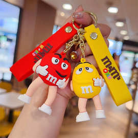 跨境创意滴胶公仔M豆巧克力钥匙扣挂件情侣包包汽车配饰礼品批发