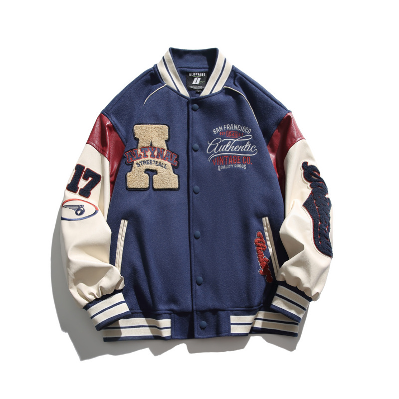 Yidao Vintage Autumn Youth Campus Style Towel Embroidery Colorblock Baseball Jacket Men And Women Couple Jacket